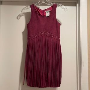 Girls burgundy fringe formal dress